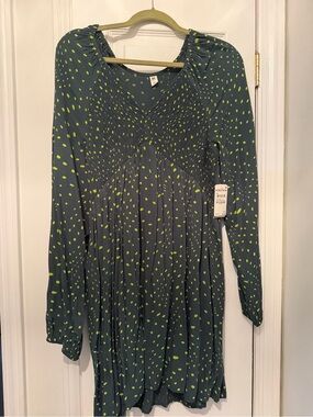 BP. Dark Teal Dress with Lime Green Polka Dots